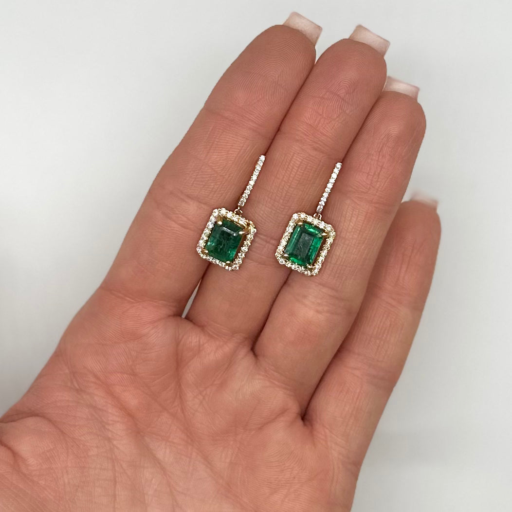 18K Yellow Gold Emerald & Diamond Earrings – 4.65 Ct Emeralds & 0.61 Ct Diamonds EMER019 NTJJ