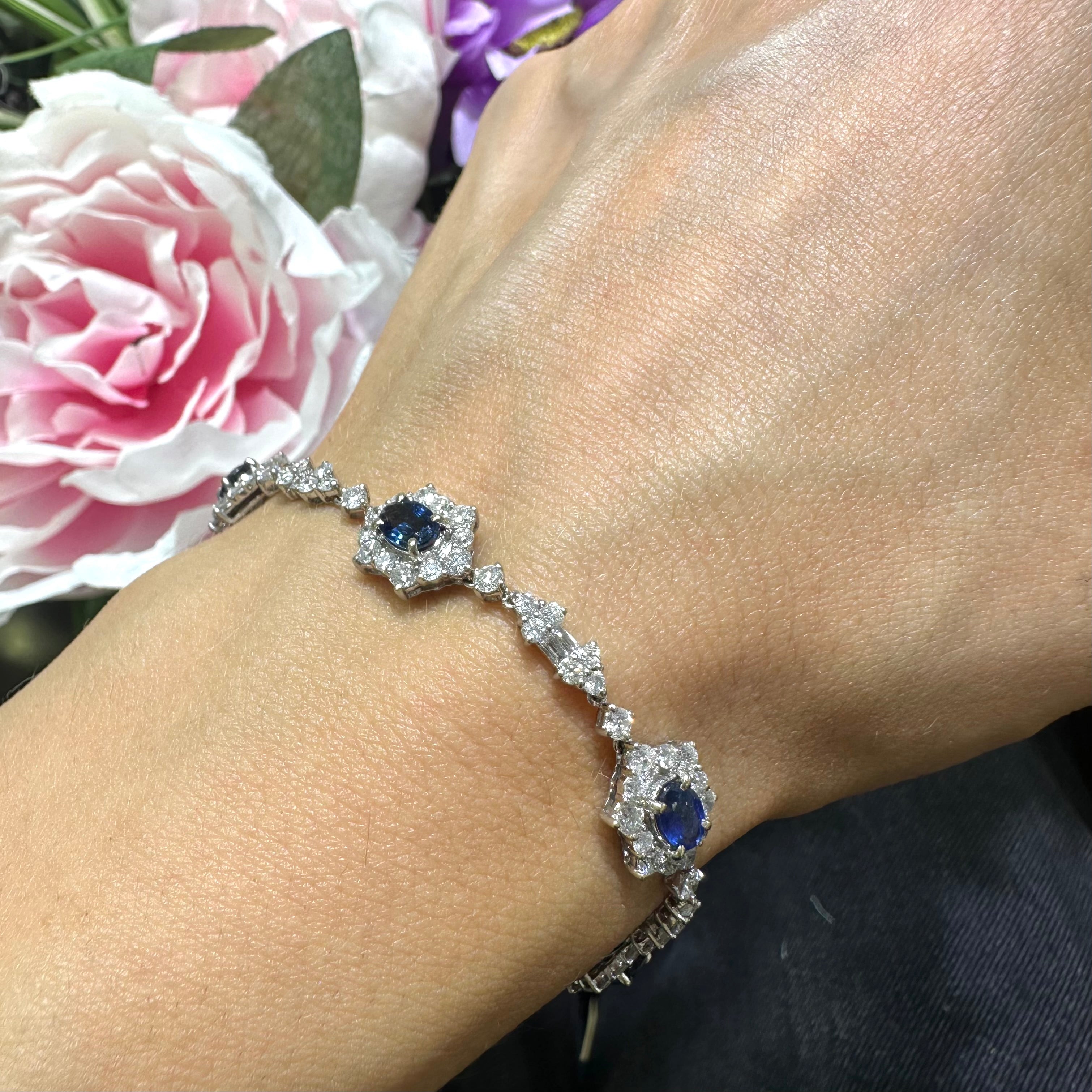 18K White Gold Sapphire & Diamond Bracelet – 3.50ct Sapphires, 5.12ct Diamonds CDB104 NTJJ