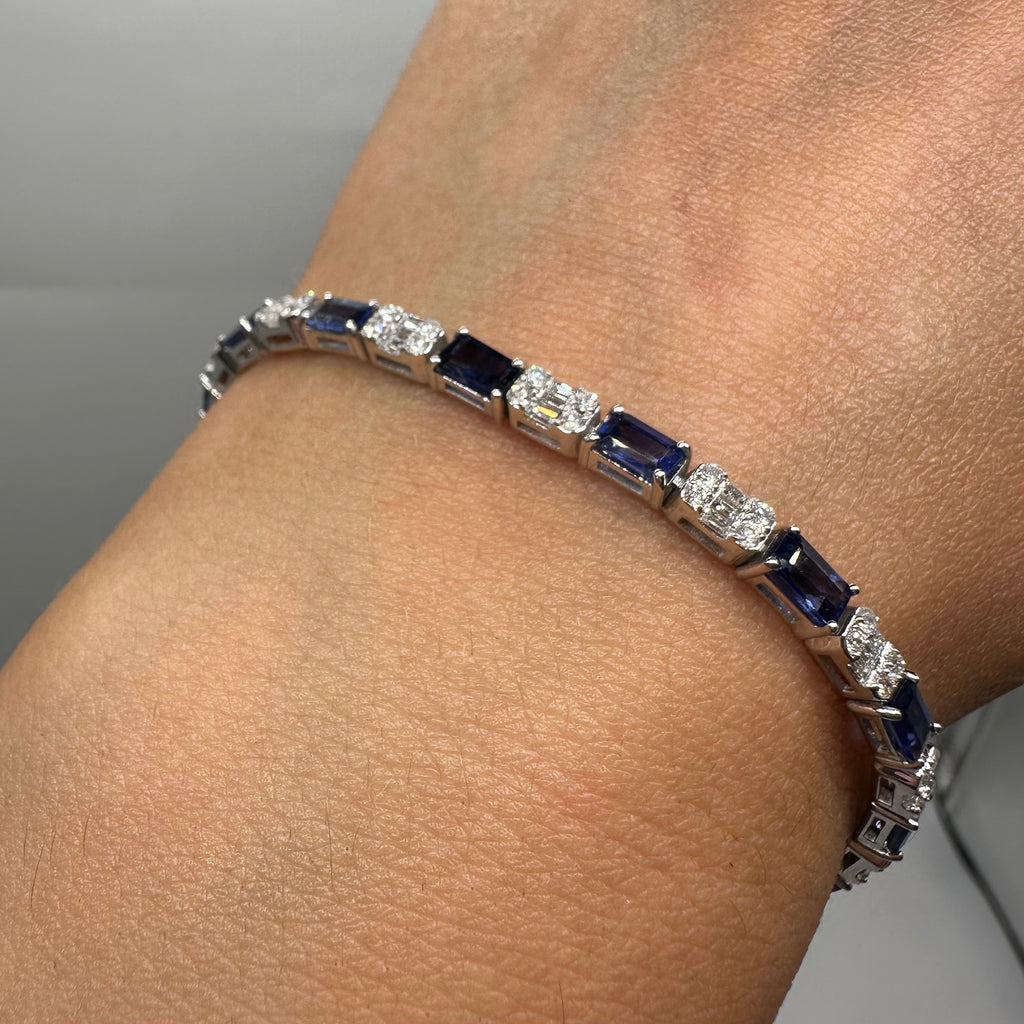 18K White Gold Bracelet with 1.44ct Diamonds and 5.78ct Sapphires SDB111 NJZL