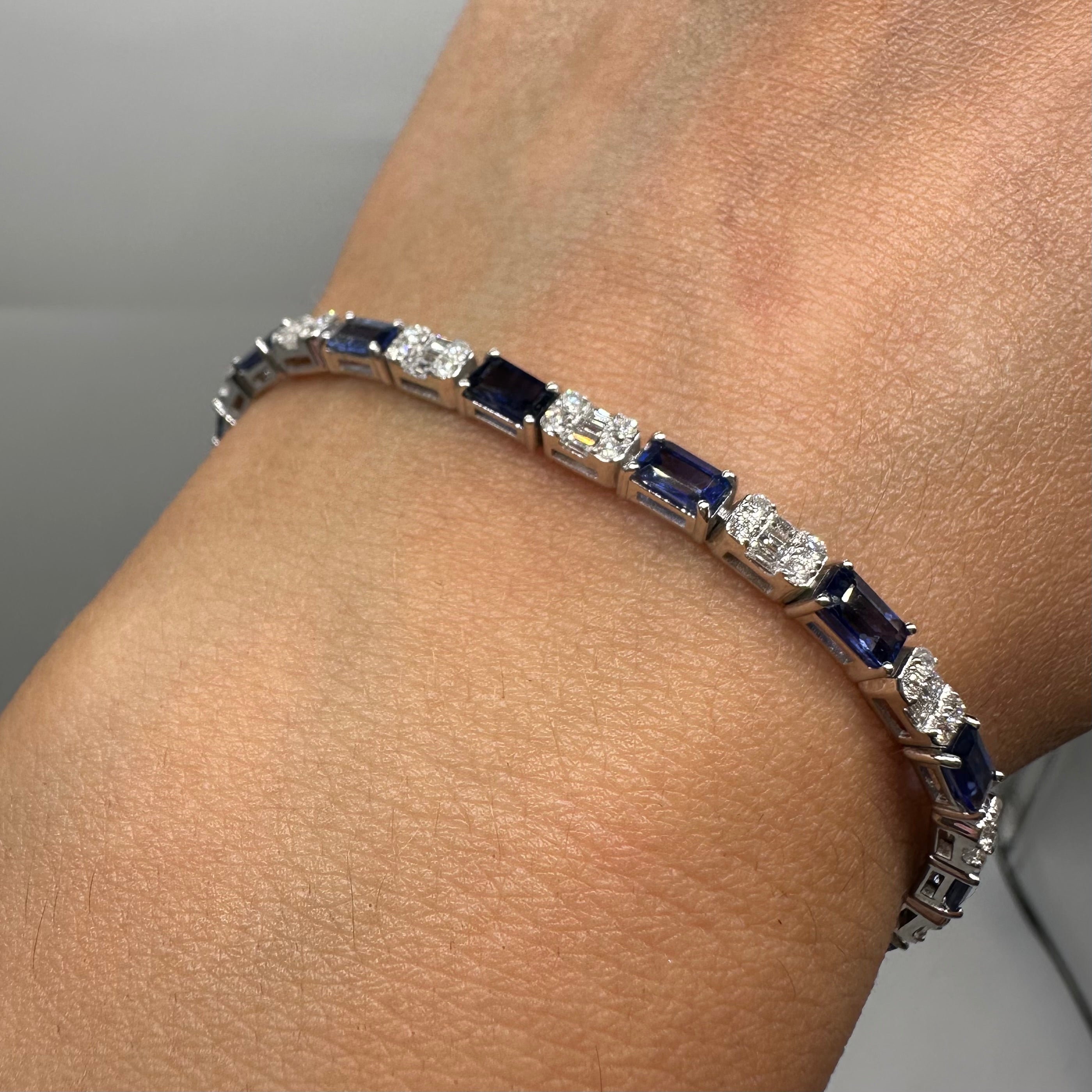 18K White Gold Bracelet with 1.44ct Diamonds and 5.78ct Sapphires SDB111 NJZL