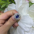 14K White Gold Royal Blue Sapphire & Diamond Halo Ring – 1.26CT Sapphire / 1.76CT Diamonds | SDR089