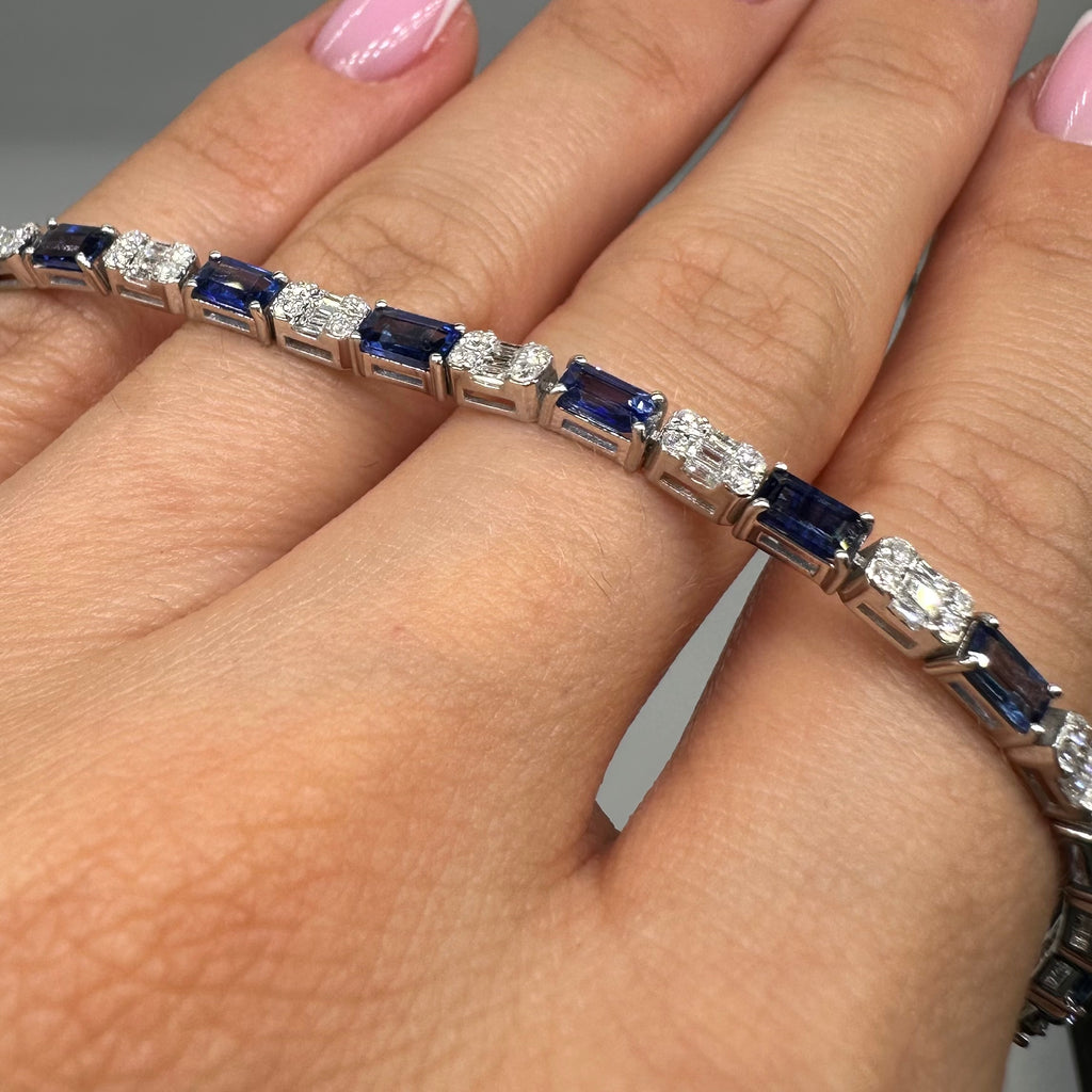 18K White Gold Bracelet with 1.44ct Diamonds and 5.78ct Sapphires SDB111 NJZL
