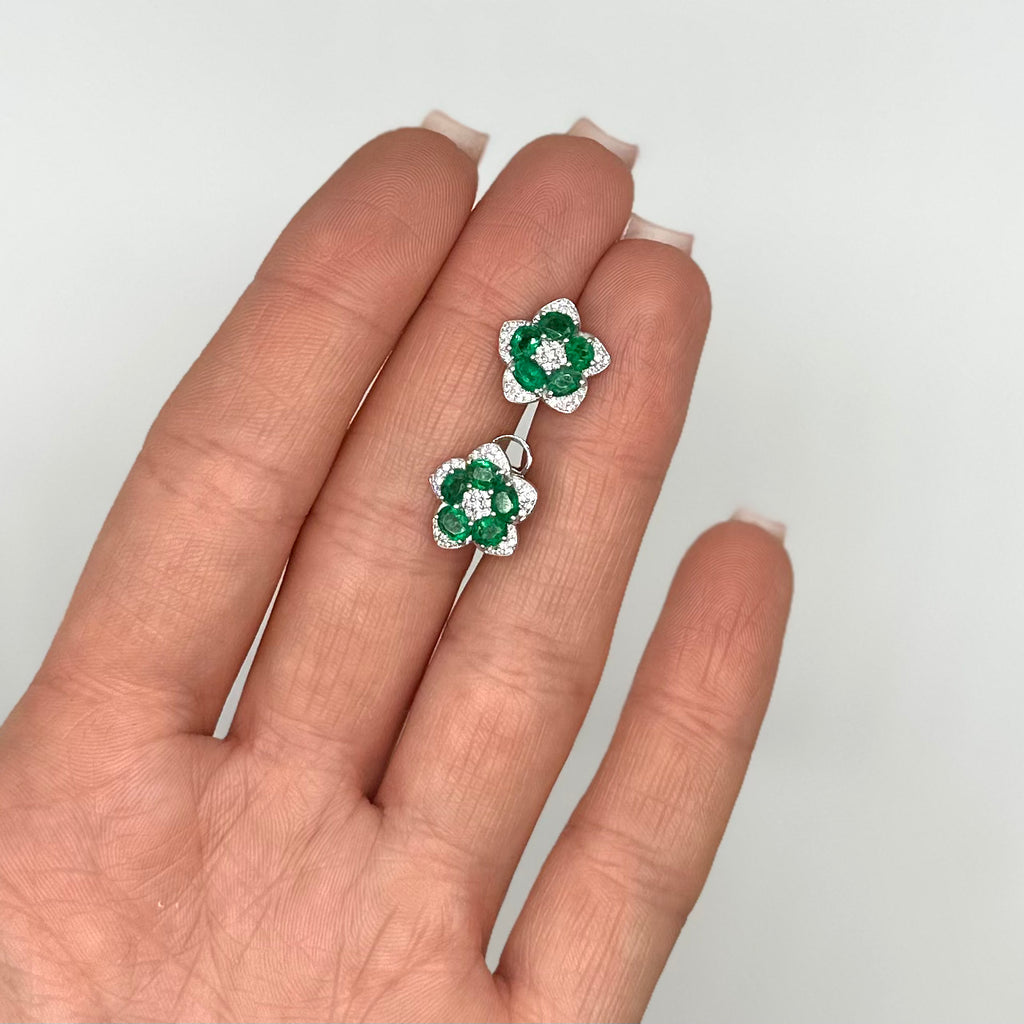 18KT White Gold Emerald & Diamond Earrings – EMER016 IGZN
