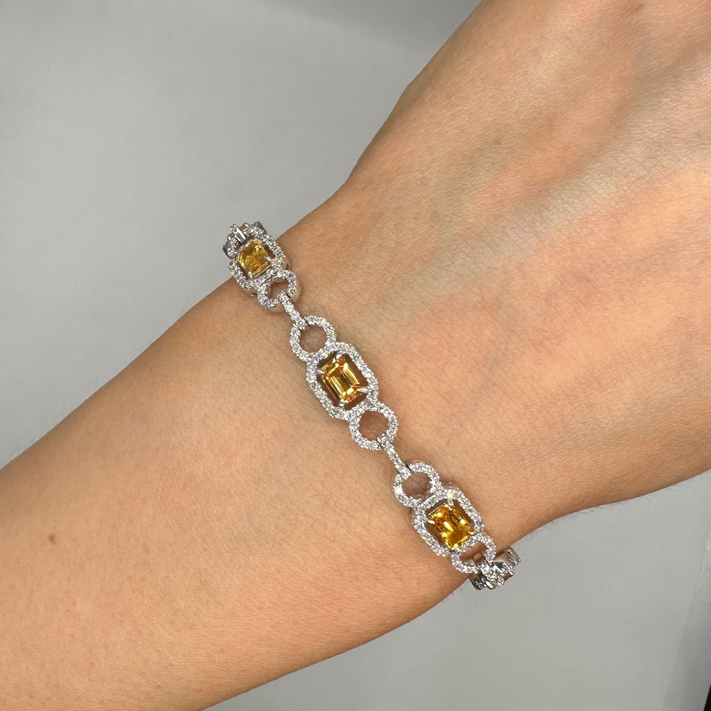 18K White Gold Bracelet with 2.38ct Diamonds and 4.99ct Yellow Sapphires SDB0043 GETJ