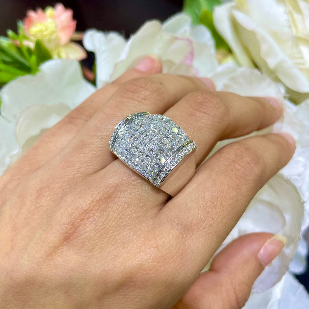 18K White Gold Princess & Round Diamond Ring – 3.43CT | WB006