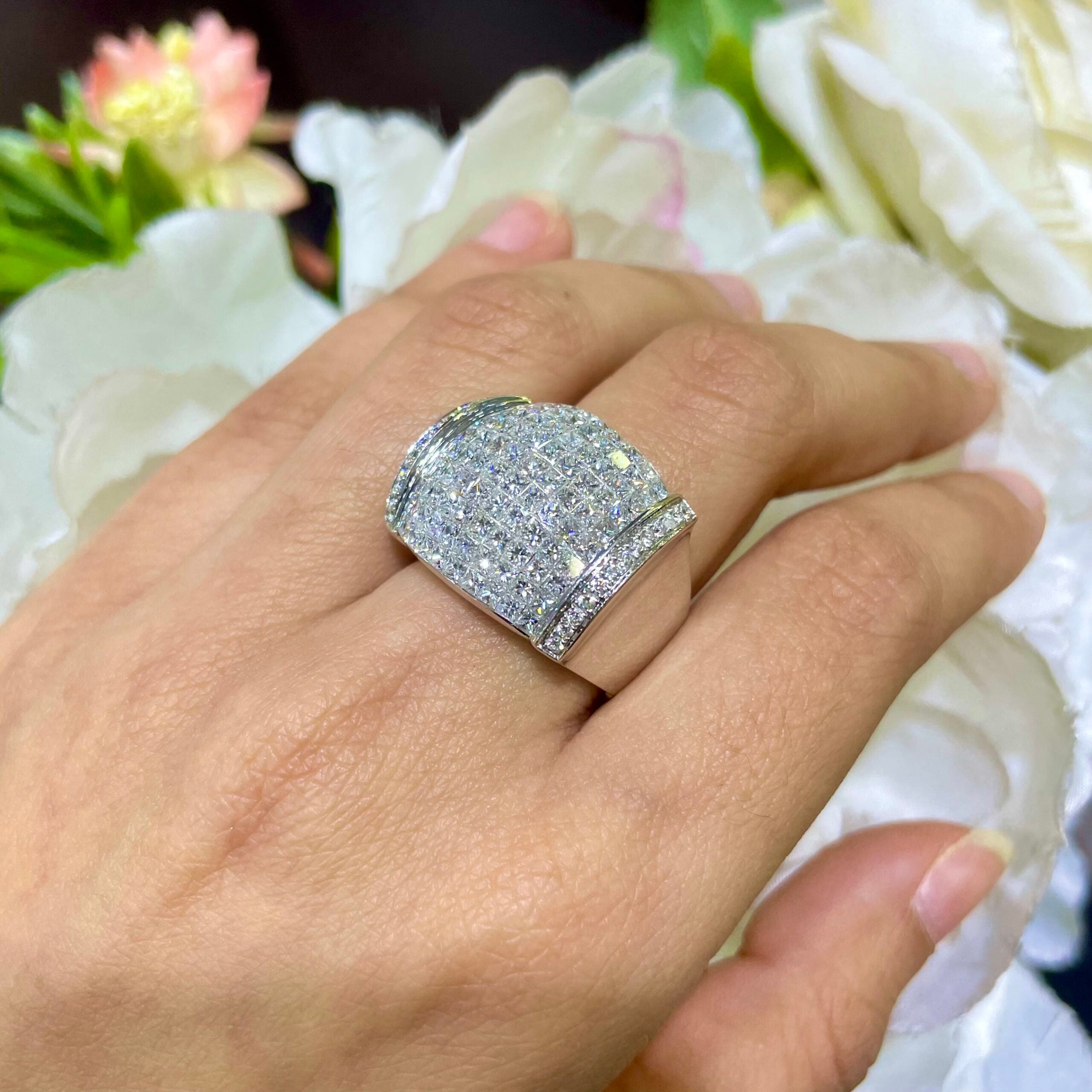 18K White Gold Princess & Round Diamond Ring – 3.43CT | WB006