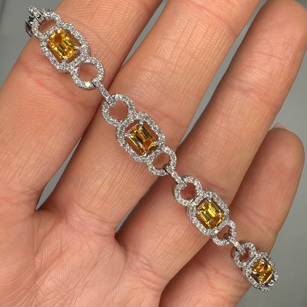 18K White Gold Bracelet with 2.38ct Diamonds and 4.99ct Yellow Sapphires SDB0043 GETJ