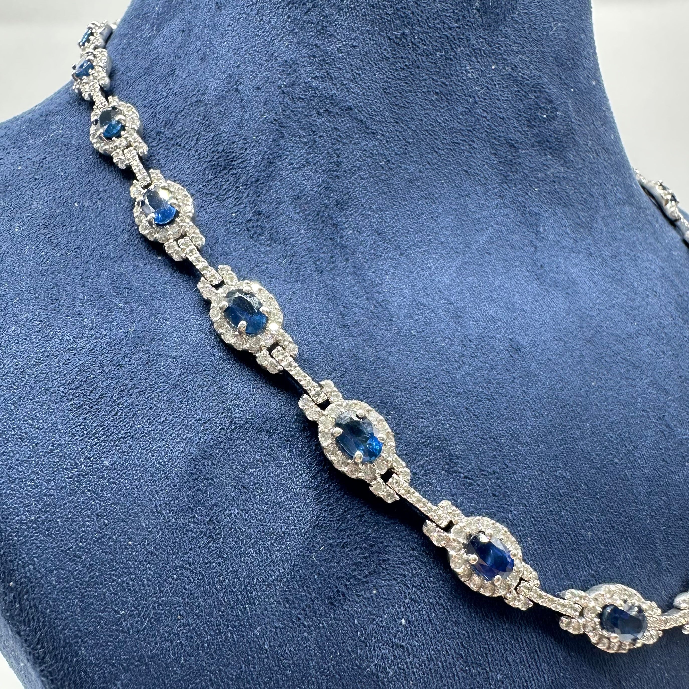 14K White Gold Sapphire & Diamond Necklace – 14.00 CT Sapphires & 7.00 CT Diamonds CDN007 TJJJ