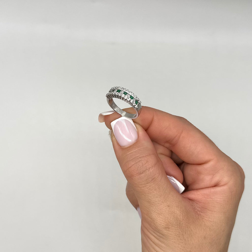 18K White Gold Ring – 0.69ct Diamonds & 0.30ct Emeralds M35180 ETJ