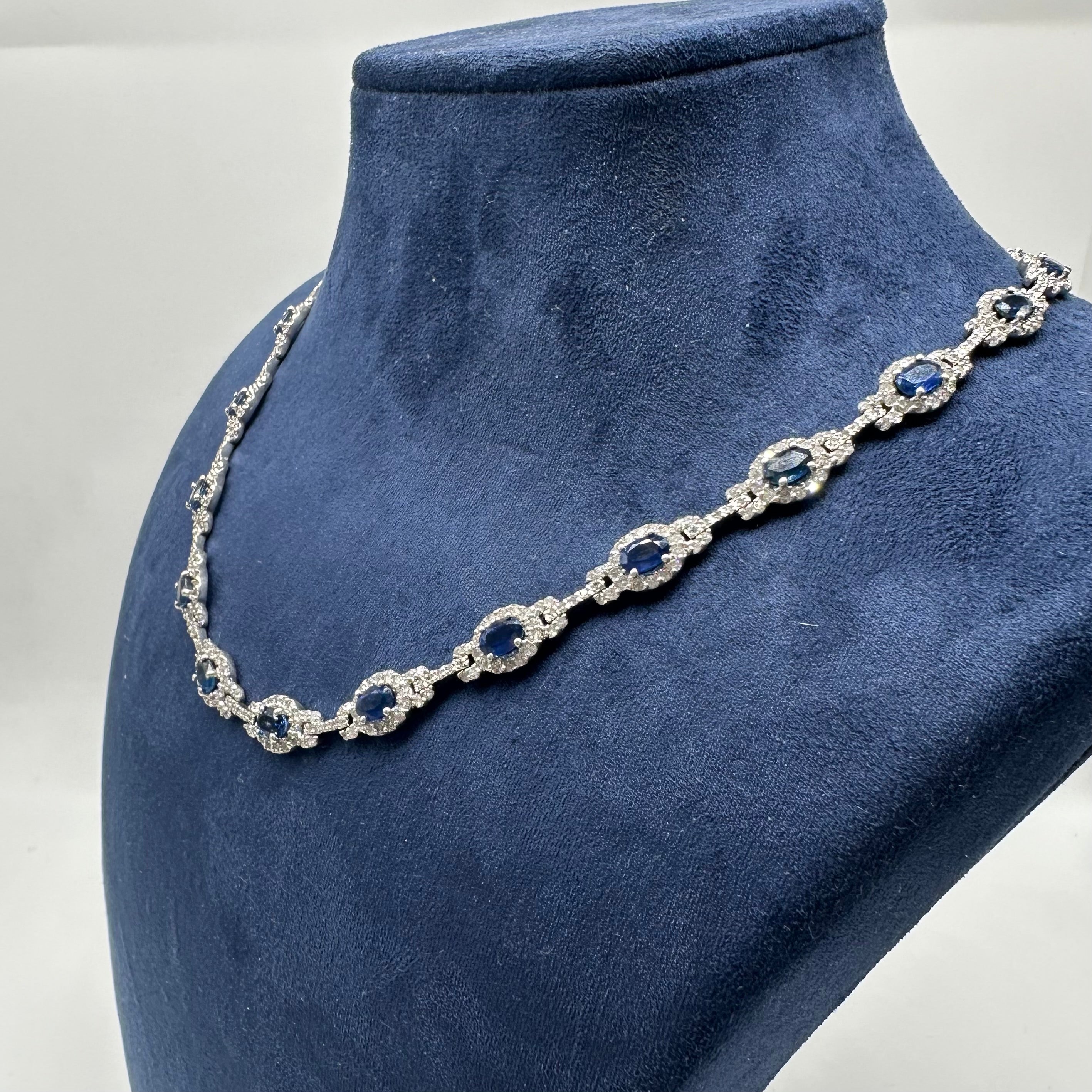 14K White Gold Sapphire & Diamond Necklace – 14.00 CT Sapphires & 7.00 CT Diamonds CDN007 TJJJ