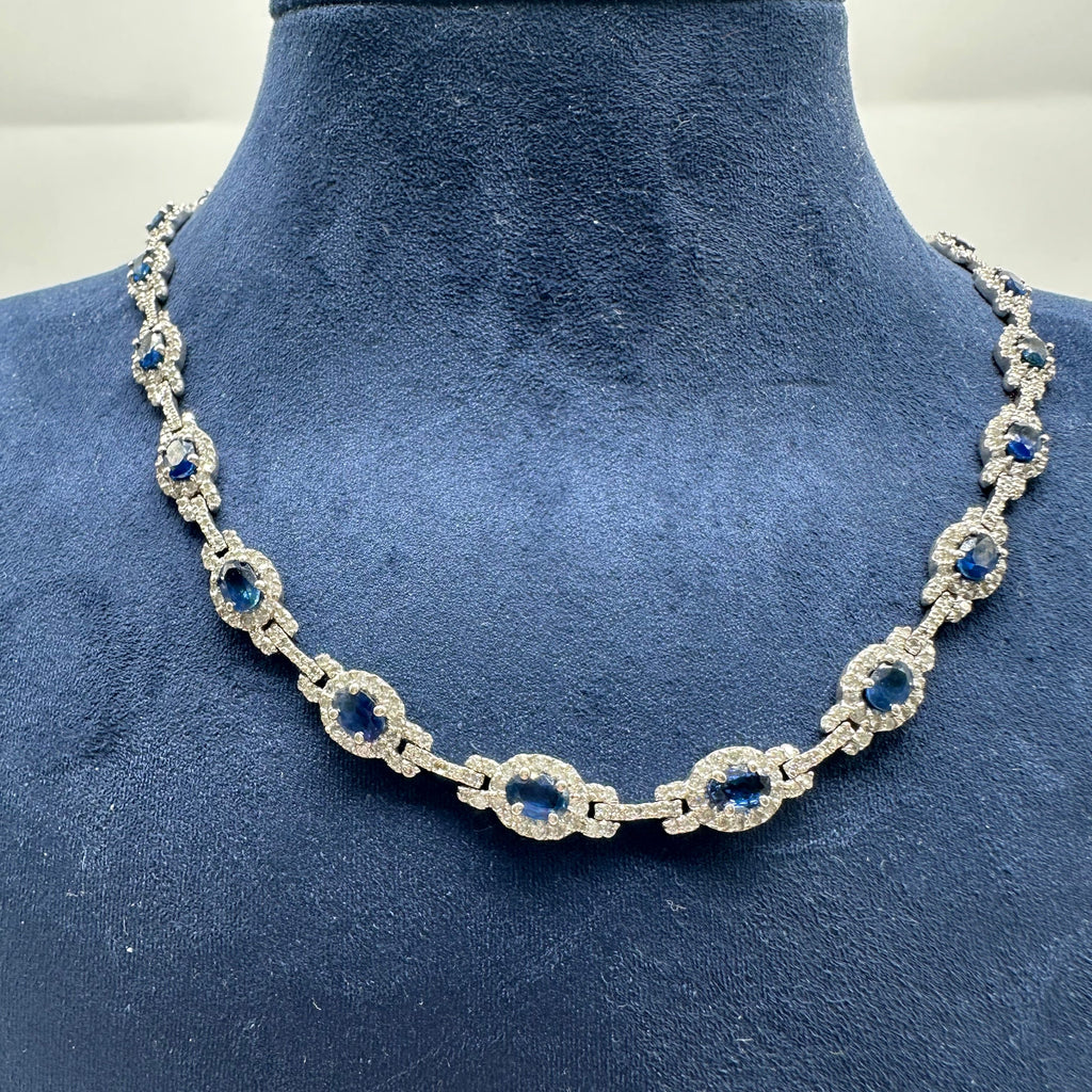 14K White Gold Sapphire & Diamond Necklace – 14.00 CT Sapphires & 7.00 CT Diamonds CDN007 TJJJ