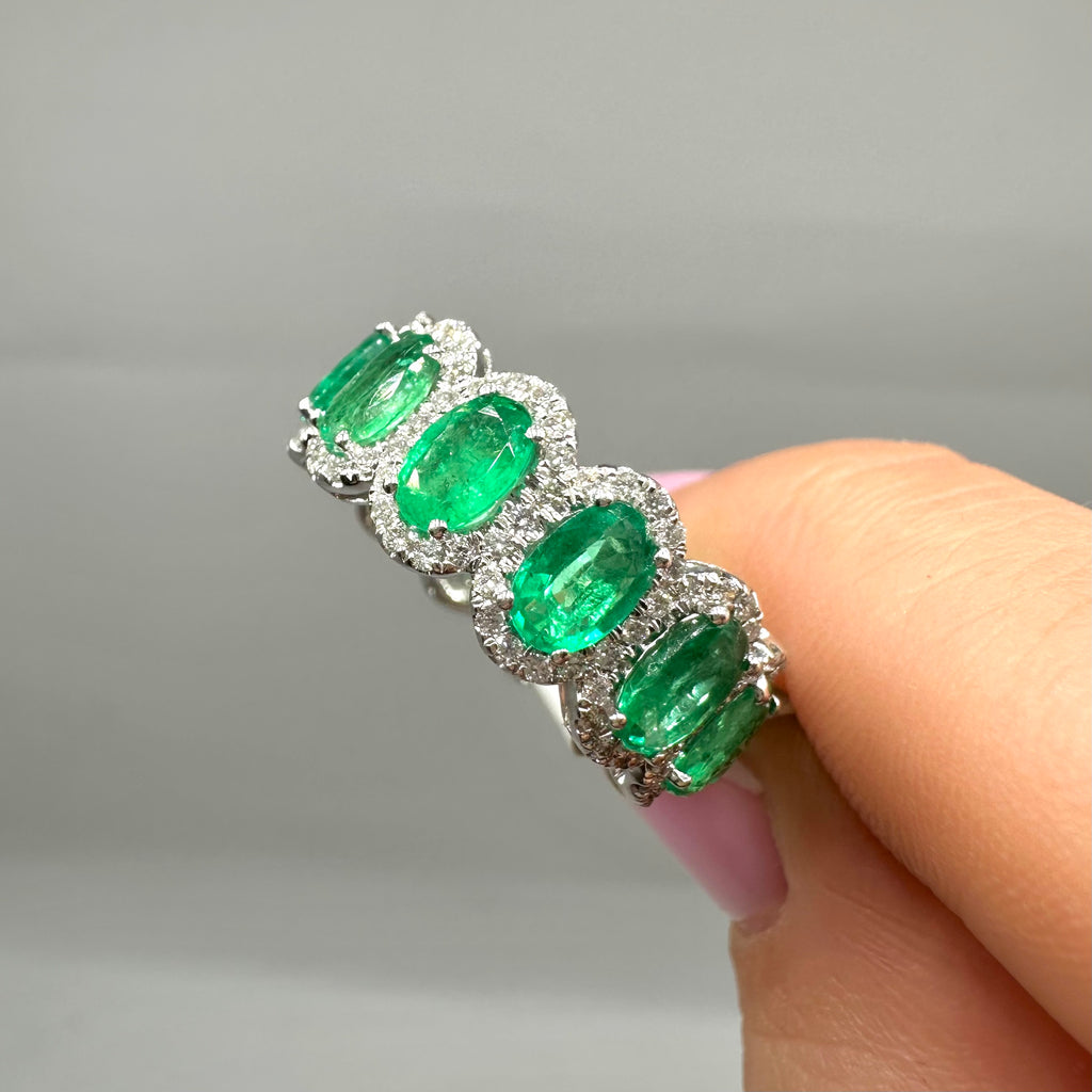18k White Gold Eternity Band with Natural Diamonds and Natural Emeralds  EMDR031 ILTJ