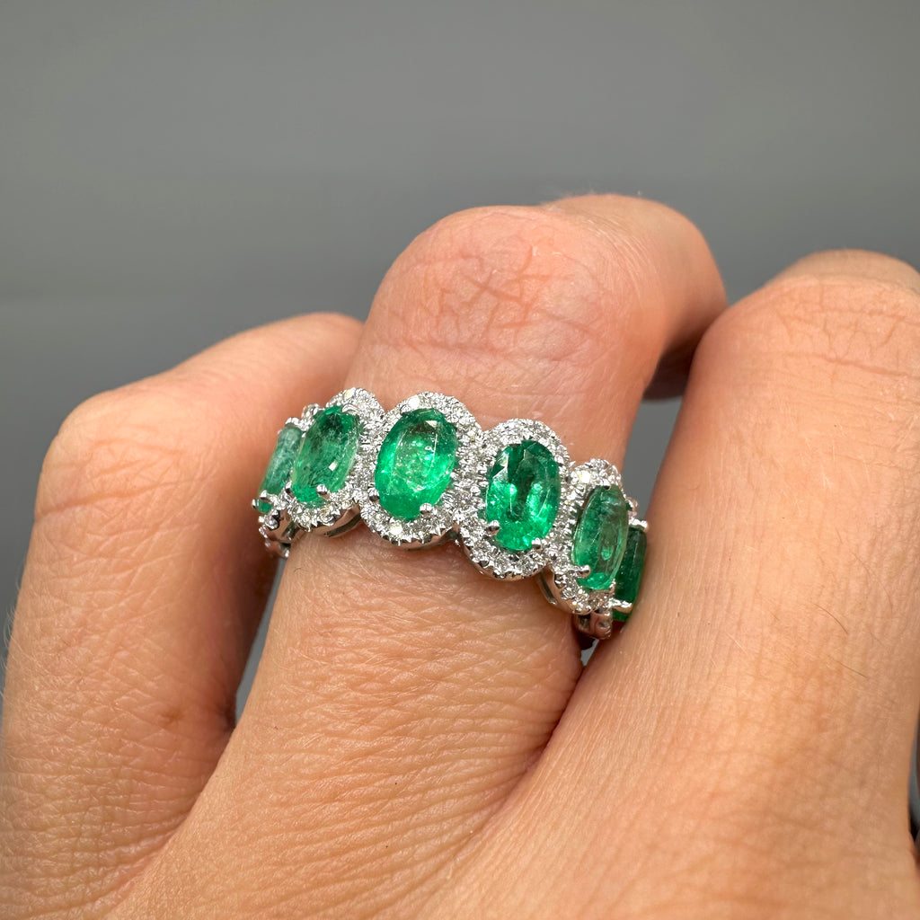 18k White Gold Eternity Band with Natural Diamonds and Natural Emeralds  EMDR031 ILTJ