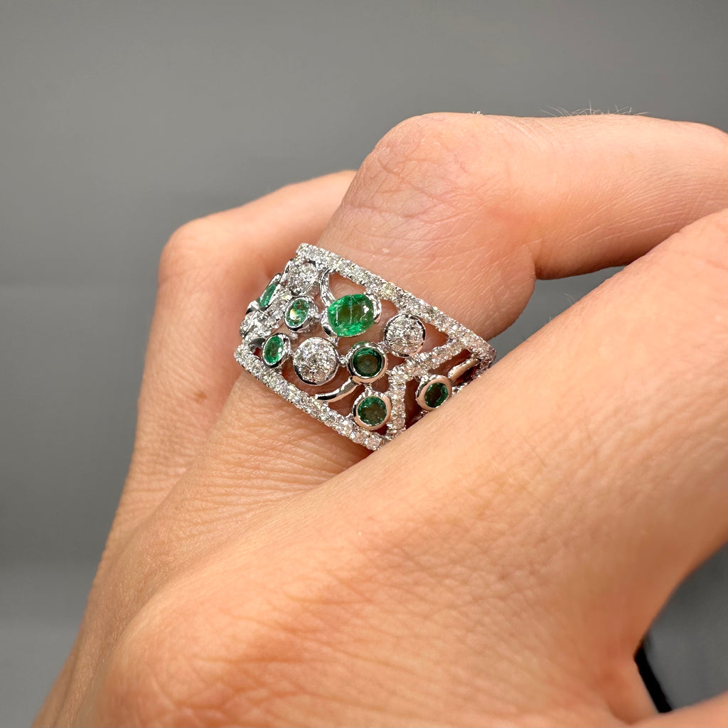 18K White Gold 1.53ct Diamond & 1.45ct Emerald Eternity Ring R12235EM
