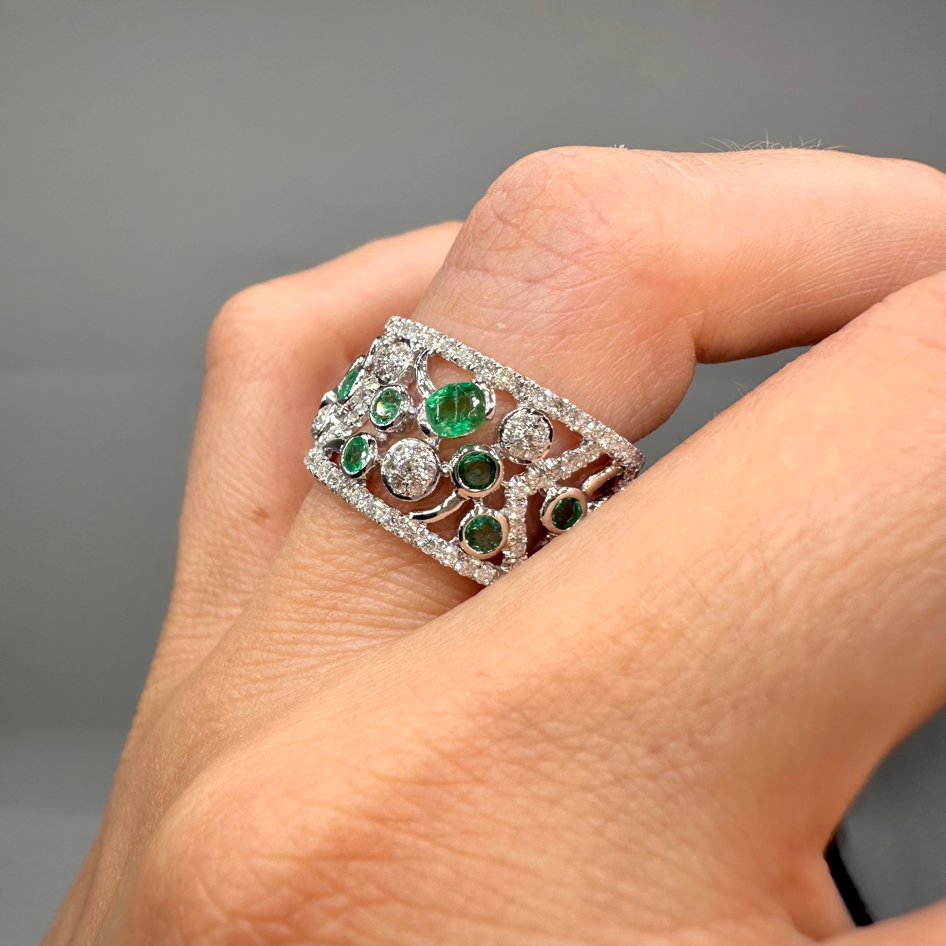 18K White Gold 1.53ct Diamond & 1.45ct Emerald Eternity Ring R12235EM