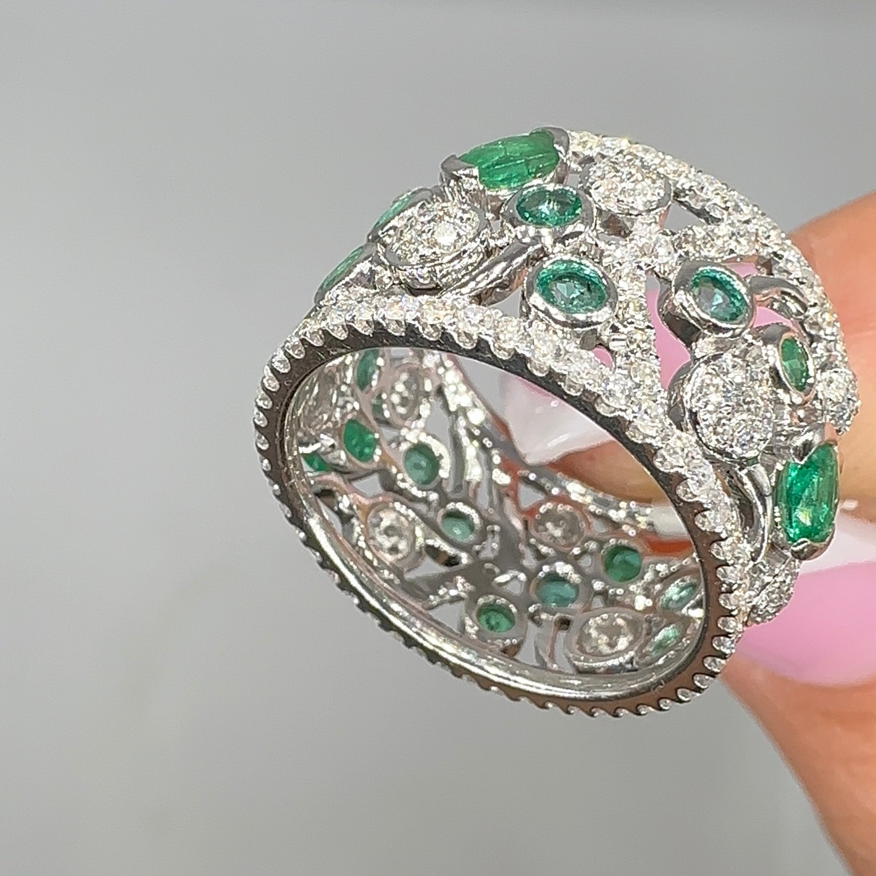 18K White Gold 1.53ct Diamond & 1.45ct Emerald Eternity Ring R12235EM
