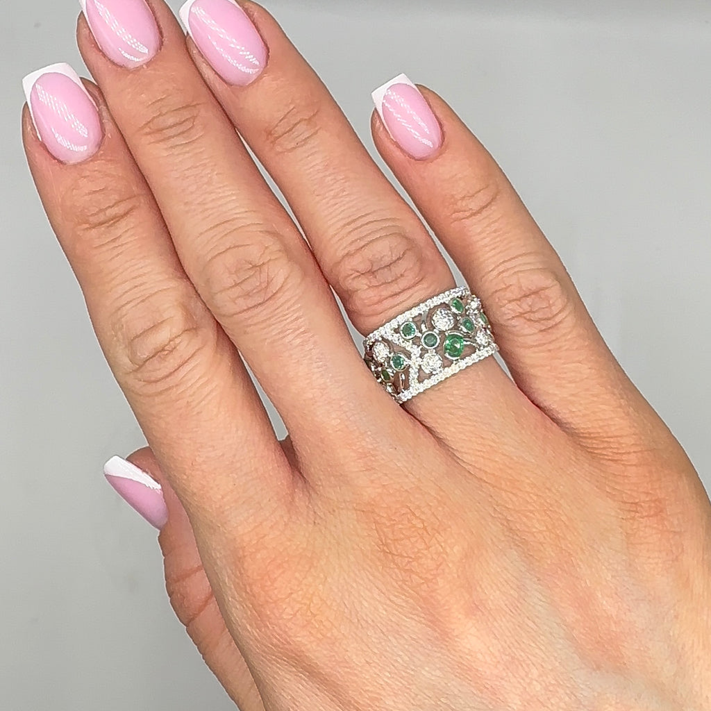 18K White Gold 1.53ct Diamond & 1.45ct Emerald Eternity Ring R12235EM