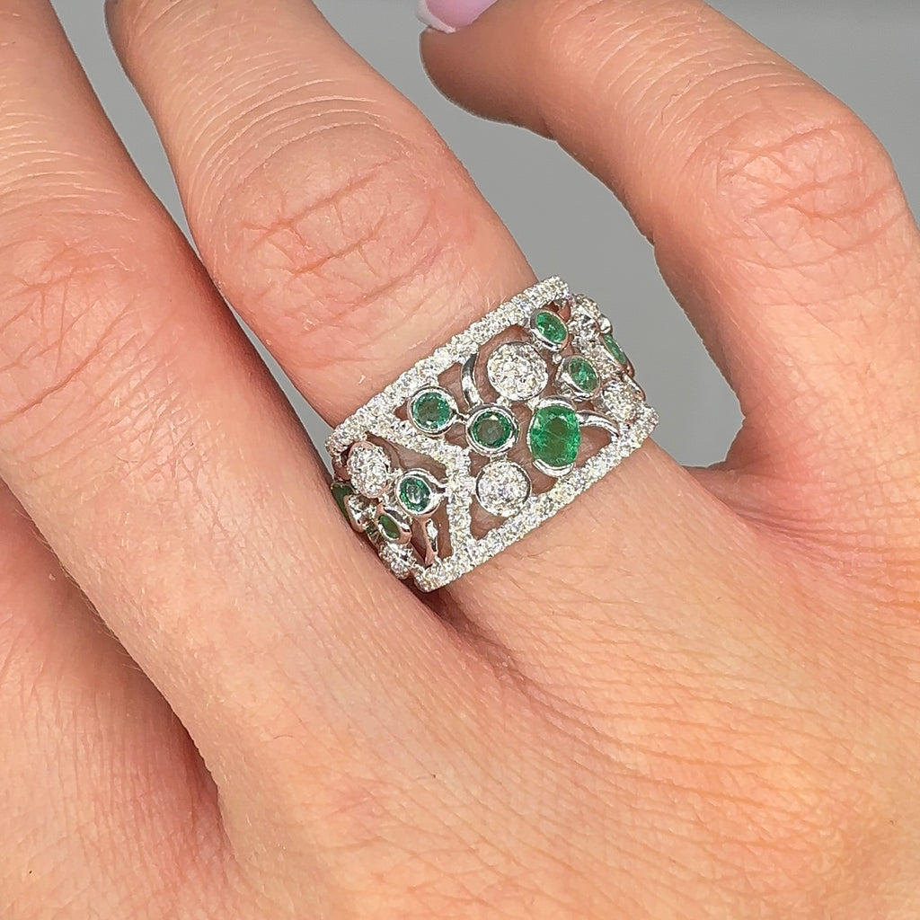18K White Gold 1.53ct Diamond & 1.45ct Emerald Eternity Ring R12235EM