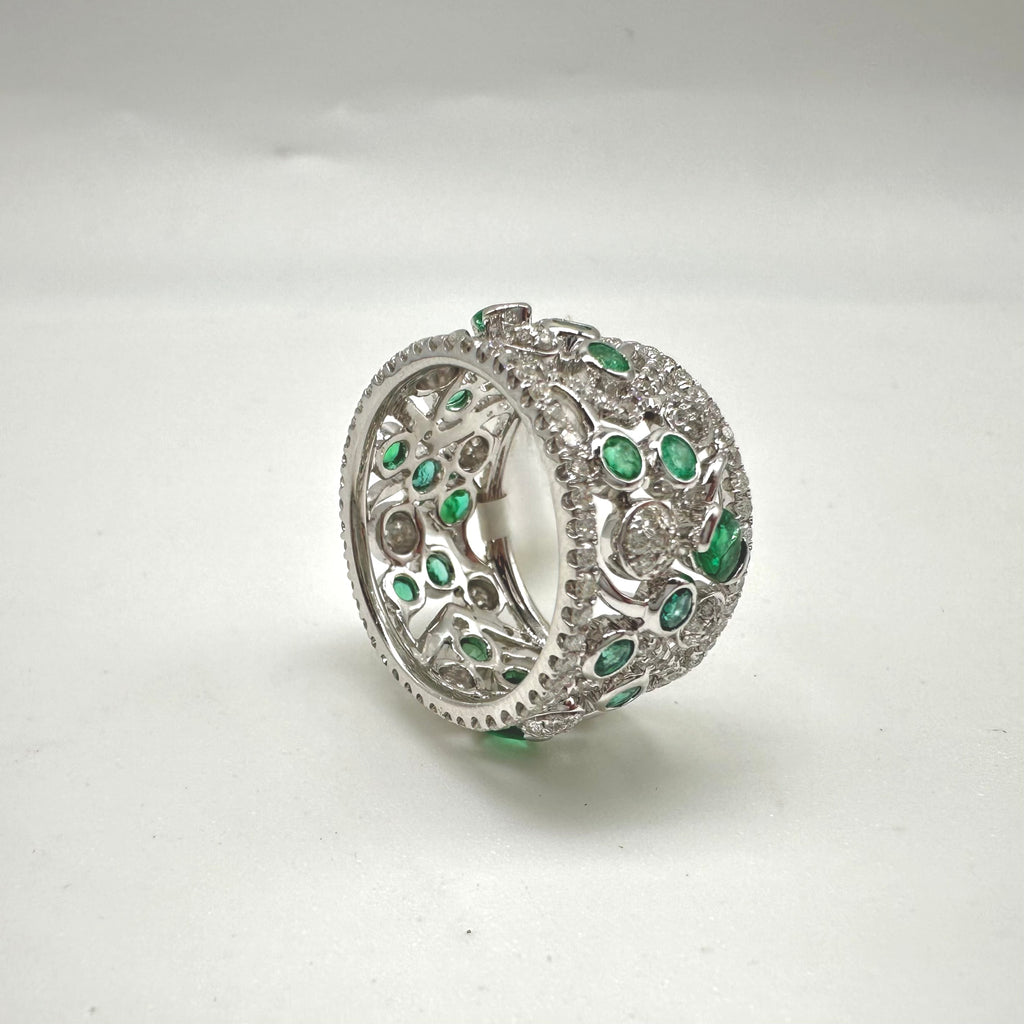 18K White Gold 1.53ct Diamond & 1.45ct Emerald Eternity Ring R12235EM