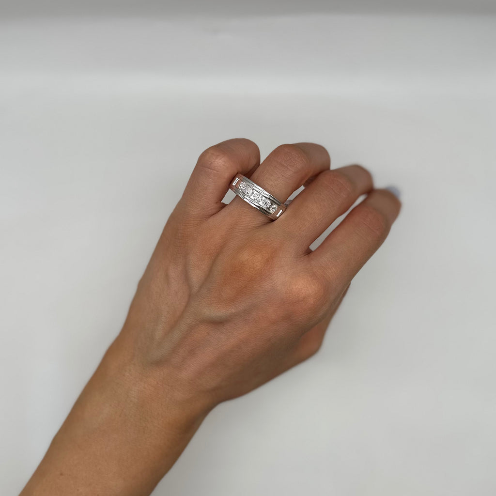 14K White Gold 0.75ct Diamond Channel-Set Men’s Wedding Band WB589 IIJJ