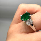 14K White Gold 3.84ct Emerald & 1.42ct Diamond Three-Stone Ring EMDR023 ZTJJ
