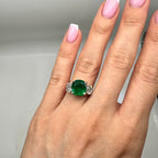 14K White Gold 3.84ct Emerald & 1.42ct Diamond Three-Stone Ring EMDR023 ZTJJ