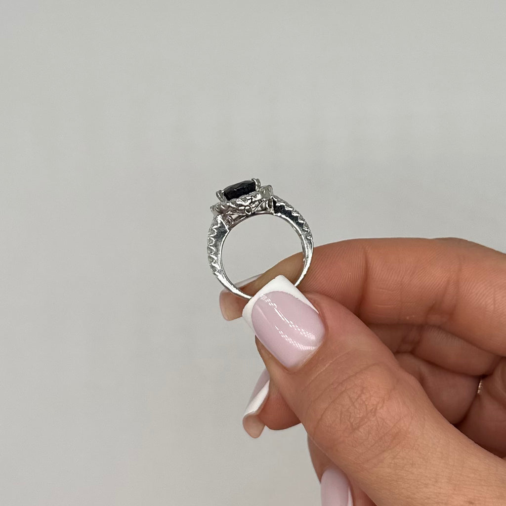 18K White Gold Ring 1.35CT Diamonds & 6.50CT Synthetic Sapphire |  SDR039 GIJJ