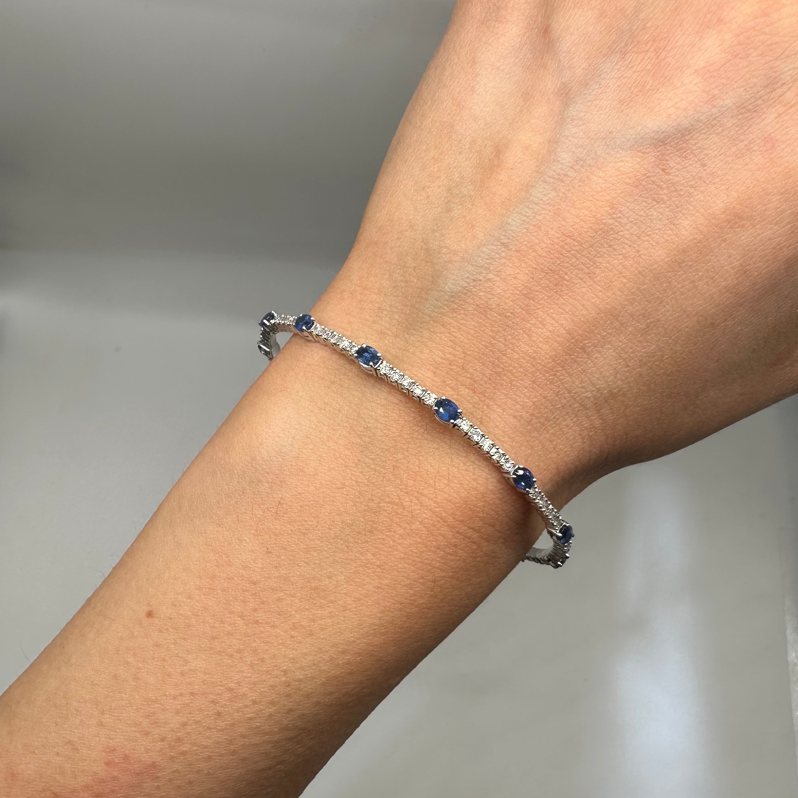 14K White Gold Sapphire & Diamond Bracelet – 2.50ct Oval Sapphires & 1.50ct Round Diamonds SDB034 IJJJ