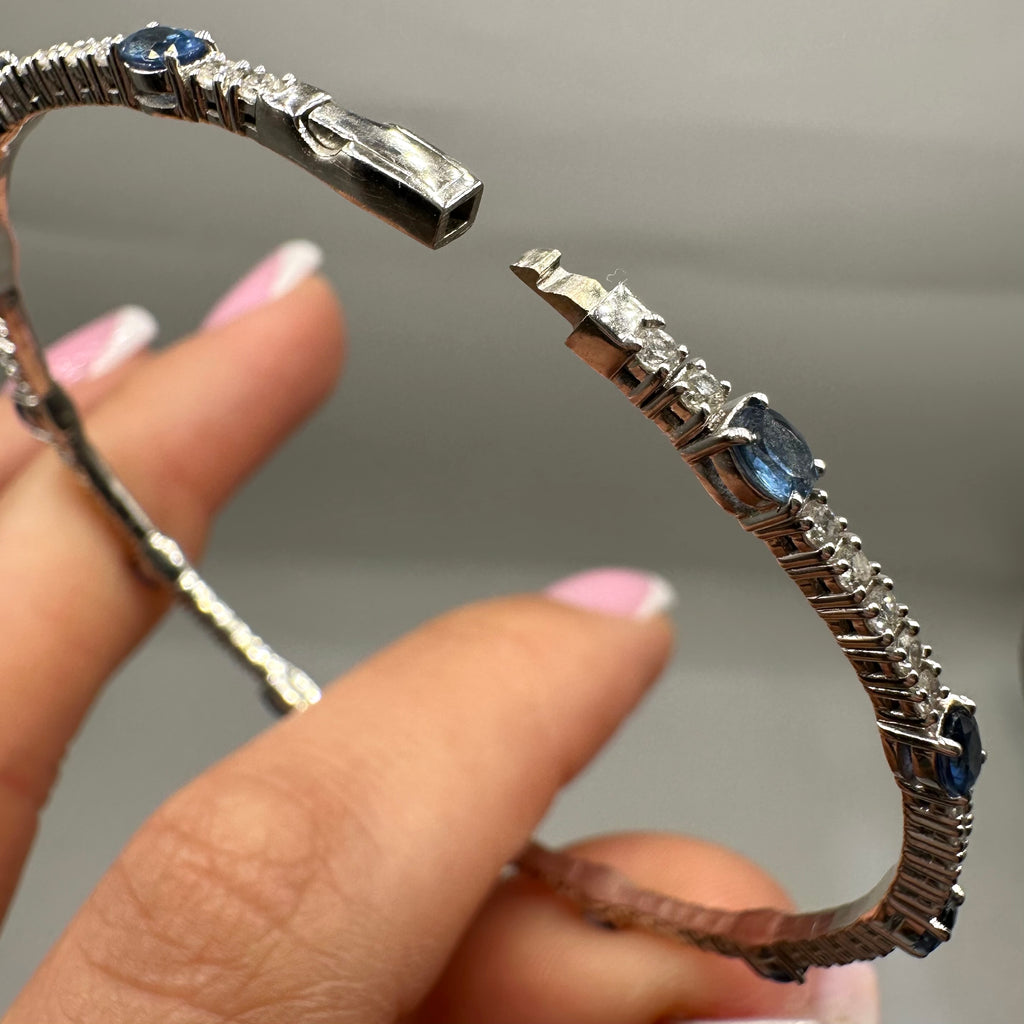 14K White Gold Sapphire & Diamond Bracelet – 2.50ct Oval Sapphires & 1.50ct Round Diamonds SDB034 IJJJ