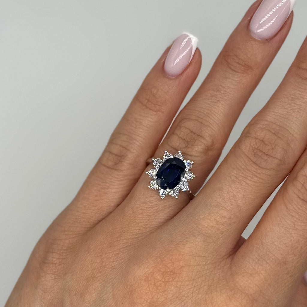 14K White Gold Ring 1.10CT Diamonds & 3.98CT Sapphires SDR097 LTJ, GJJJ