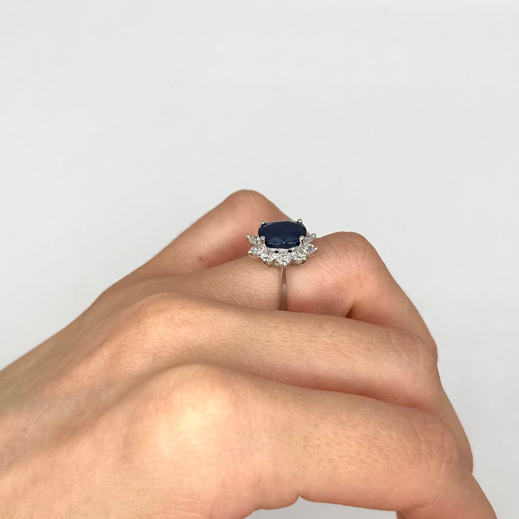 14K White Gold Ring 1.10CT Diamonds & 3.98CT Sapphires SDR097 LTJ, GJJJ