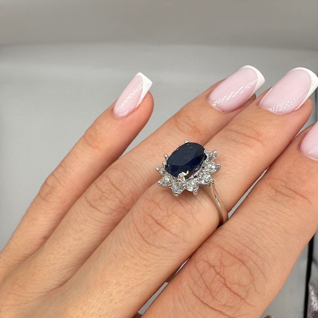 14K White Gold Ring 1.10CT Diamonds & 3.98CT Sapphires SDR097 LTJ, GJJJ