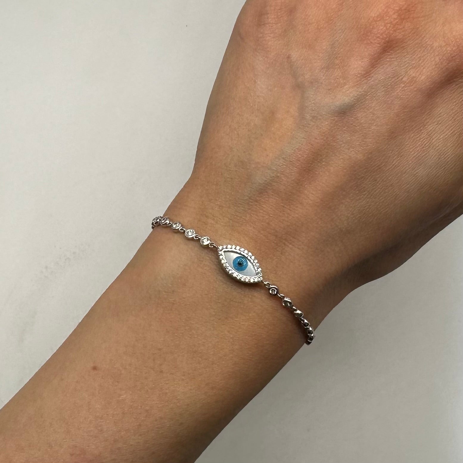 Evil Eye Diamond Bracelet in 18K White Gold – 0.82 CT Diamonds IJJJ