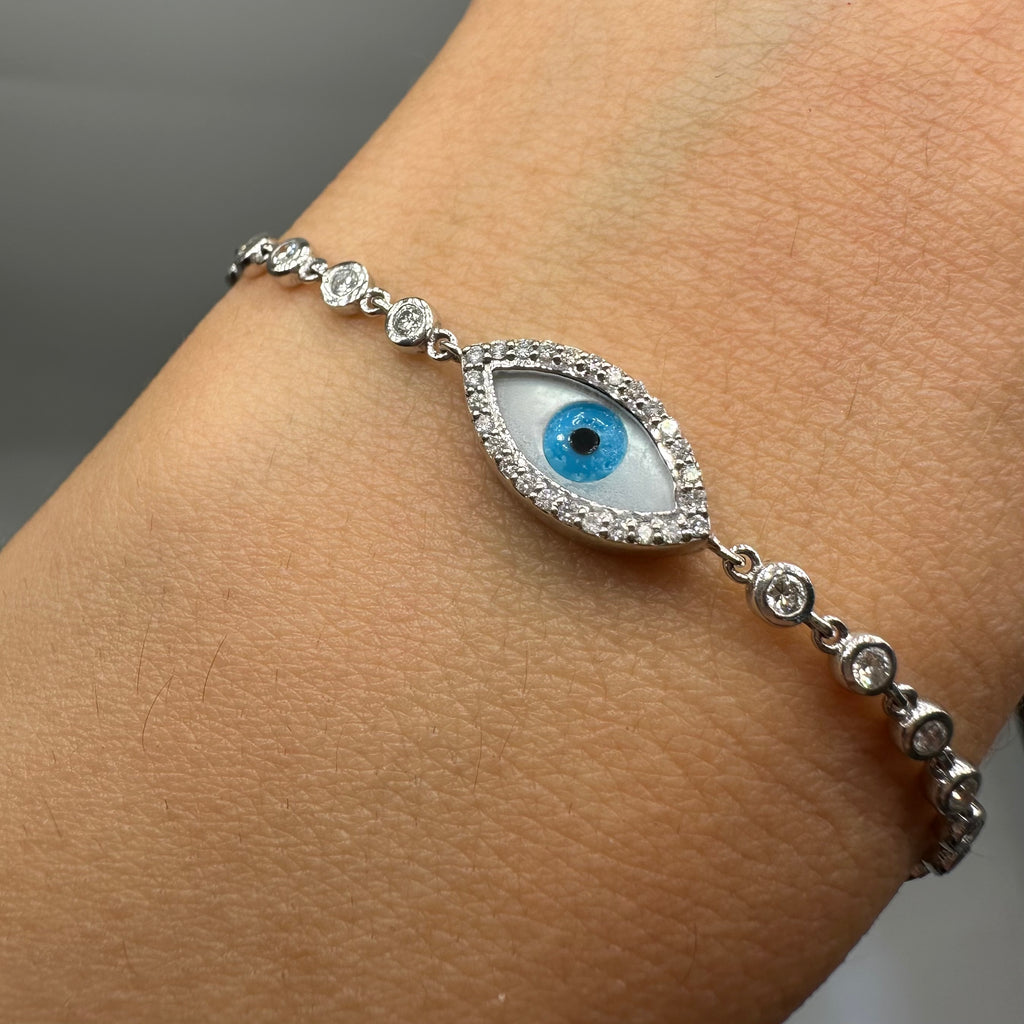 Evil Eye Diamond Bracelet in 18K White Gold – 0.82 CT Diamonds IJJJ