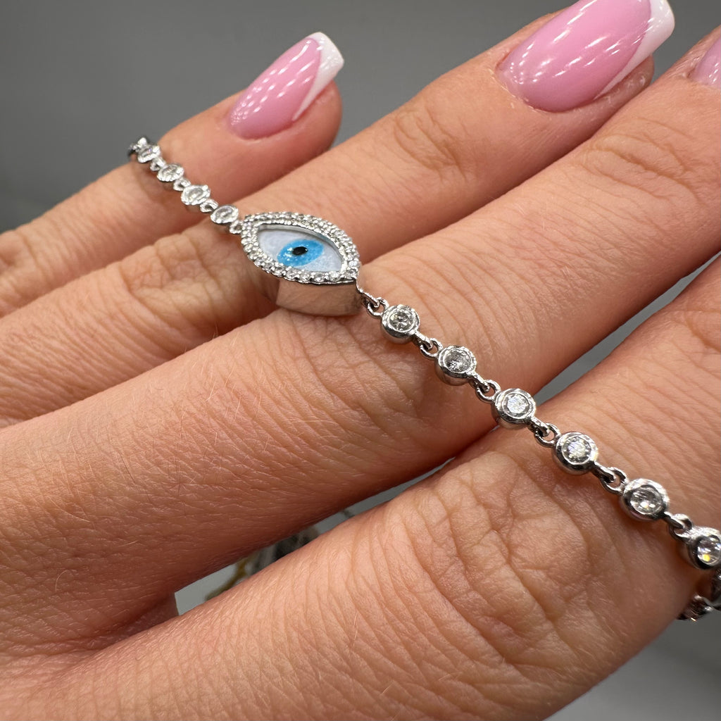 Evil Eye Diamond Bracelet in 18K White Gold – 0.82 CT Diamonds IJJJ