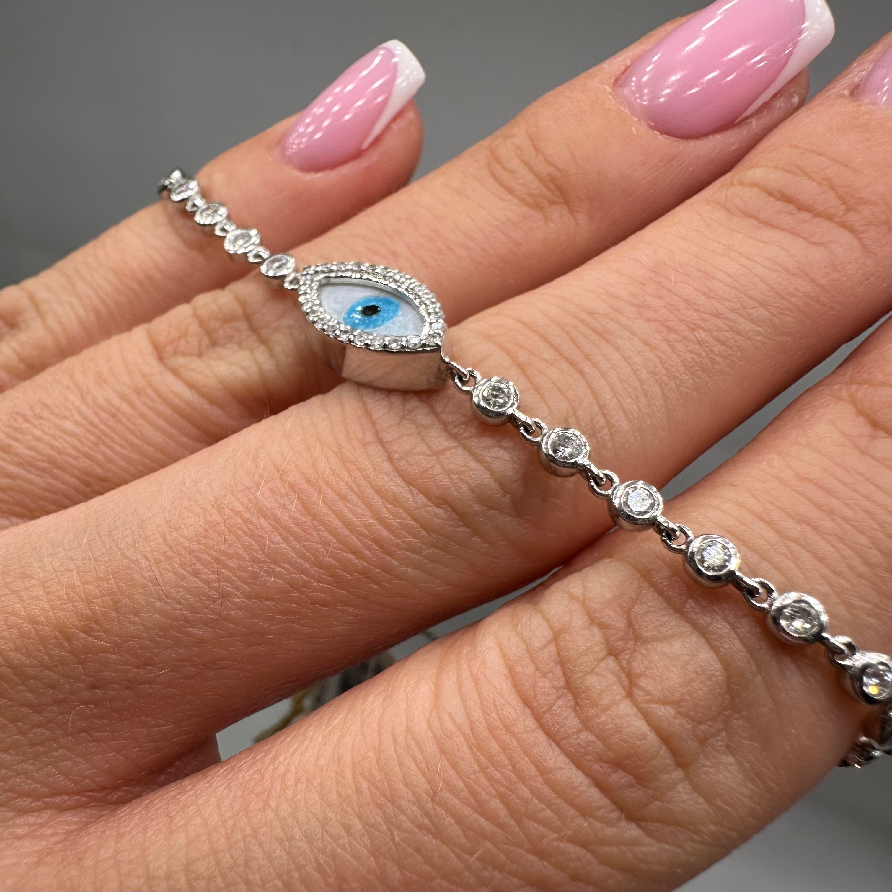 Evil Eye Diamond Bracelet in 18K White Gold – 0.82 CT Diamonds IJJJ