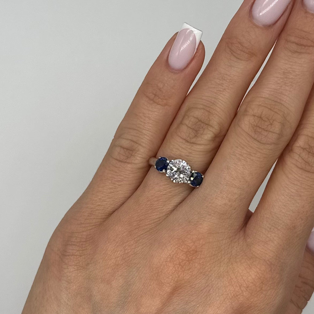 14K White Gold Ring 1.50CT Clarity Enhanced Diamonds & 0.98CT Sapphire SDR041 NEJJ