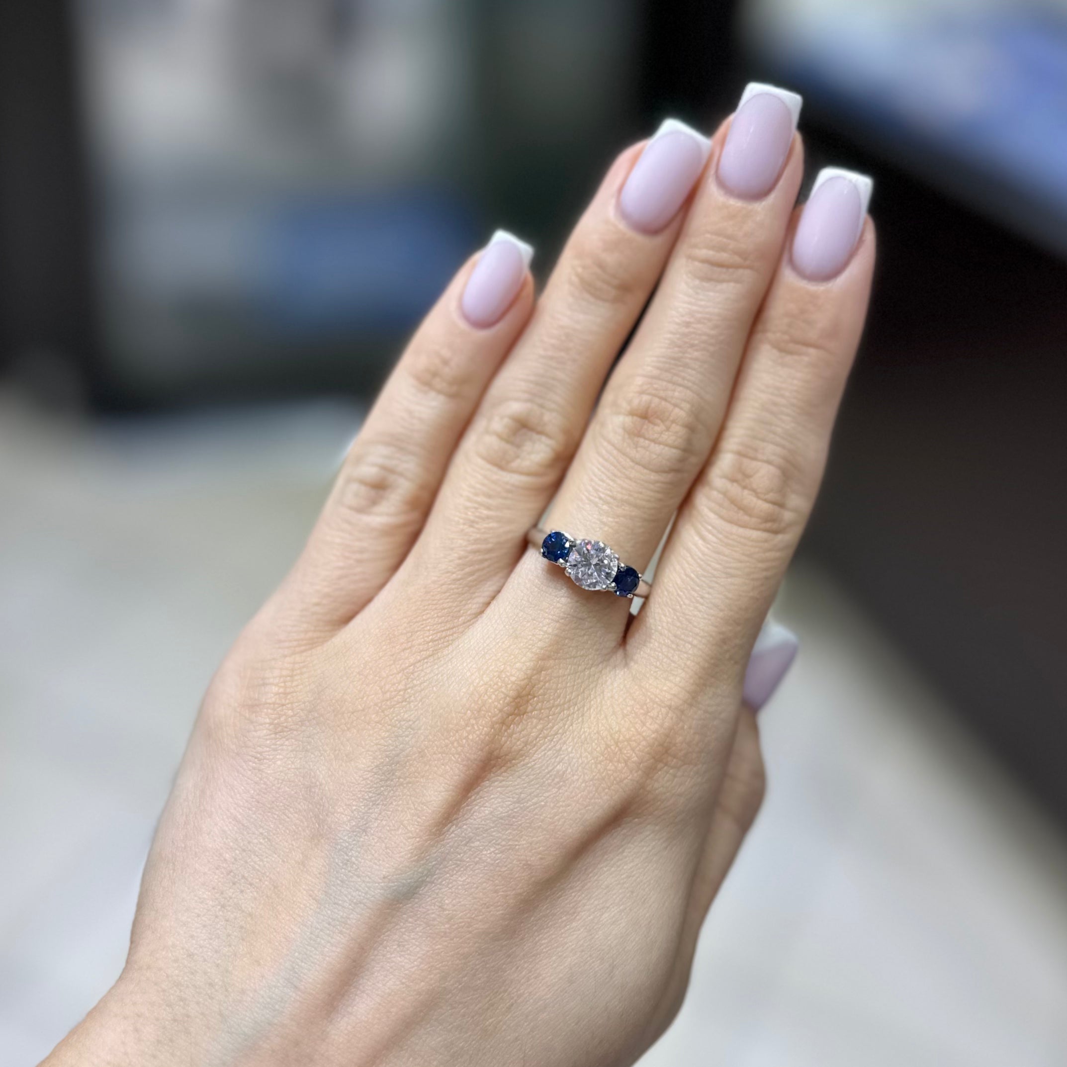 14K White Gold Ring 1.50CT Clarity Enhanced Diamonds & 0.98CT Sapphire SDR041 NEJJ