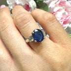 14K White Gold Sapphire & Diamond Three-Stone Ring – 3.50ct Sapphire, 0.60ct Diamonds SDR018 STJ
