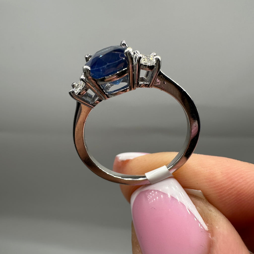 14K White Gold Oval Sapphire & Oval Diamond Ring – 3.52ct Sapphire, 0.36ct Diamonds SDR030 STJ IENJ