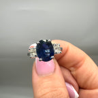 14K White Gold Oval Sapphire & Oval Diamond Three-Stone Ring – 3.25ct Sapphire, 0.60ct Diamonds  SDR090 MTG INJJ SAPH ILJJ