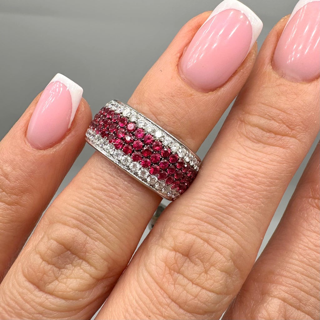18K White Gold 3.04CT Ruby & 1.39CT Diamond Pavé Ring IETJ