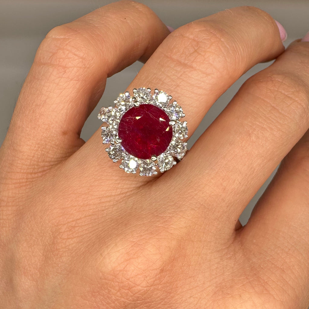 18K White Gold Ring with 5.16CT Lab-Grown Ruby & 2.45CT Natural Diamonds RUBDR014 NJJJ