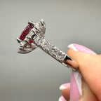 18K White Gold Ring with 5.16CT Lab-Grown Ruby & 2.45CT Natural Diamonds RUBDR014 NJJJ
