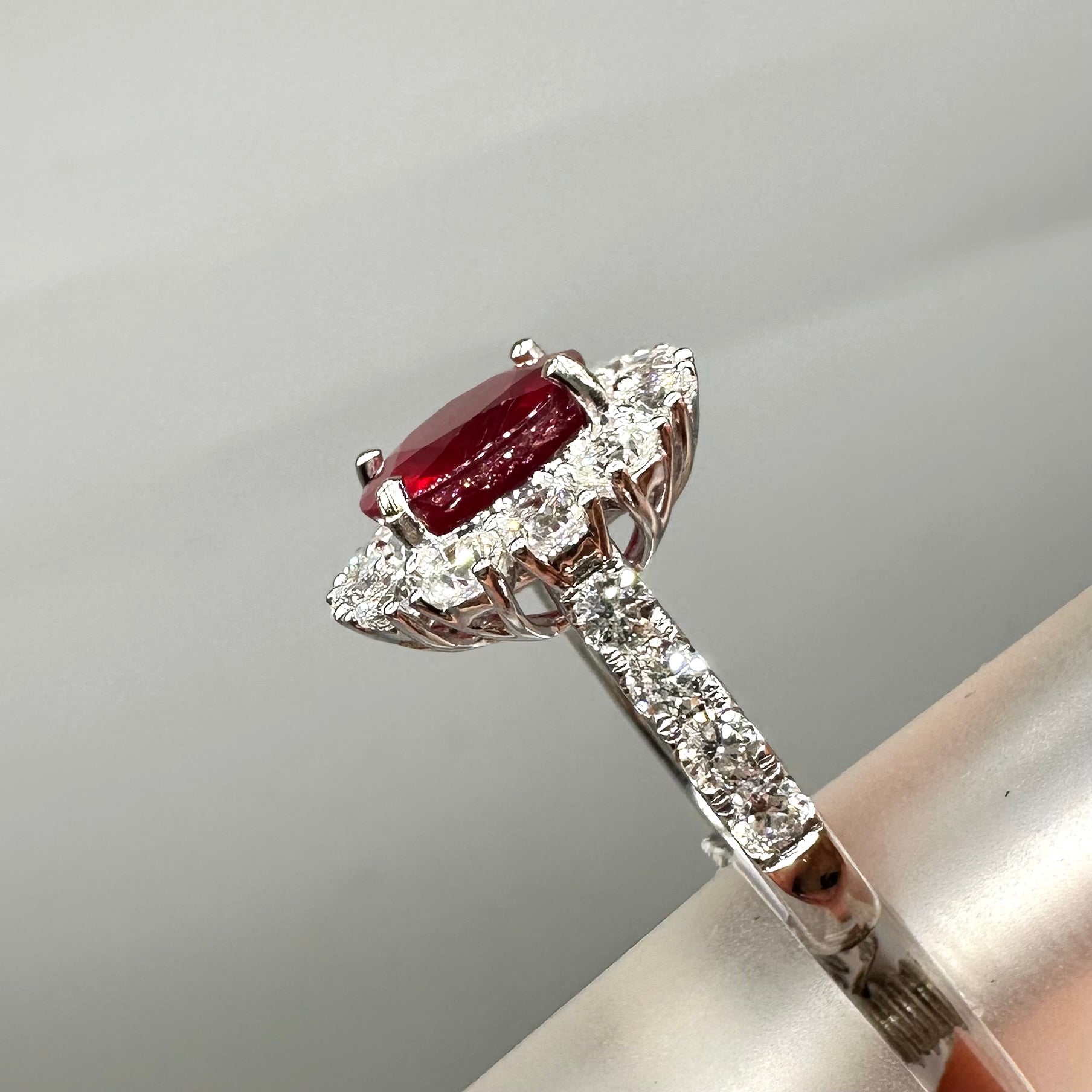 18K White Gold Ring with 5.16CT Lab-Grown Ruby & 2.45CT Natural Diamonds RUBDR014 NJJJ