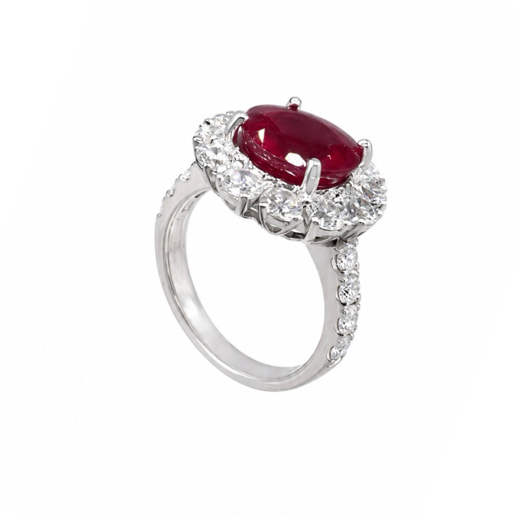 18K White Gold Ring with 5.16CT Lab-Grown Ruby & 2.45CT Natural Diamonds RUBDR014 NJJJ