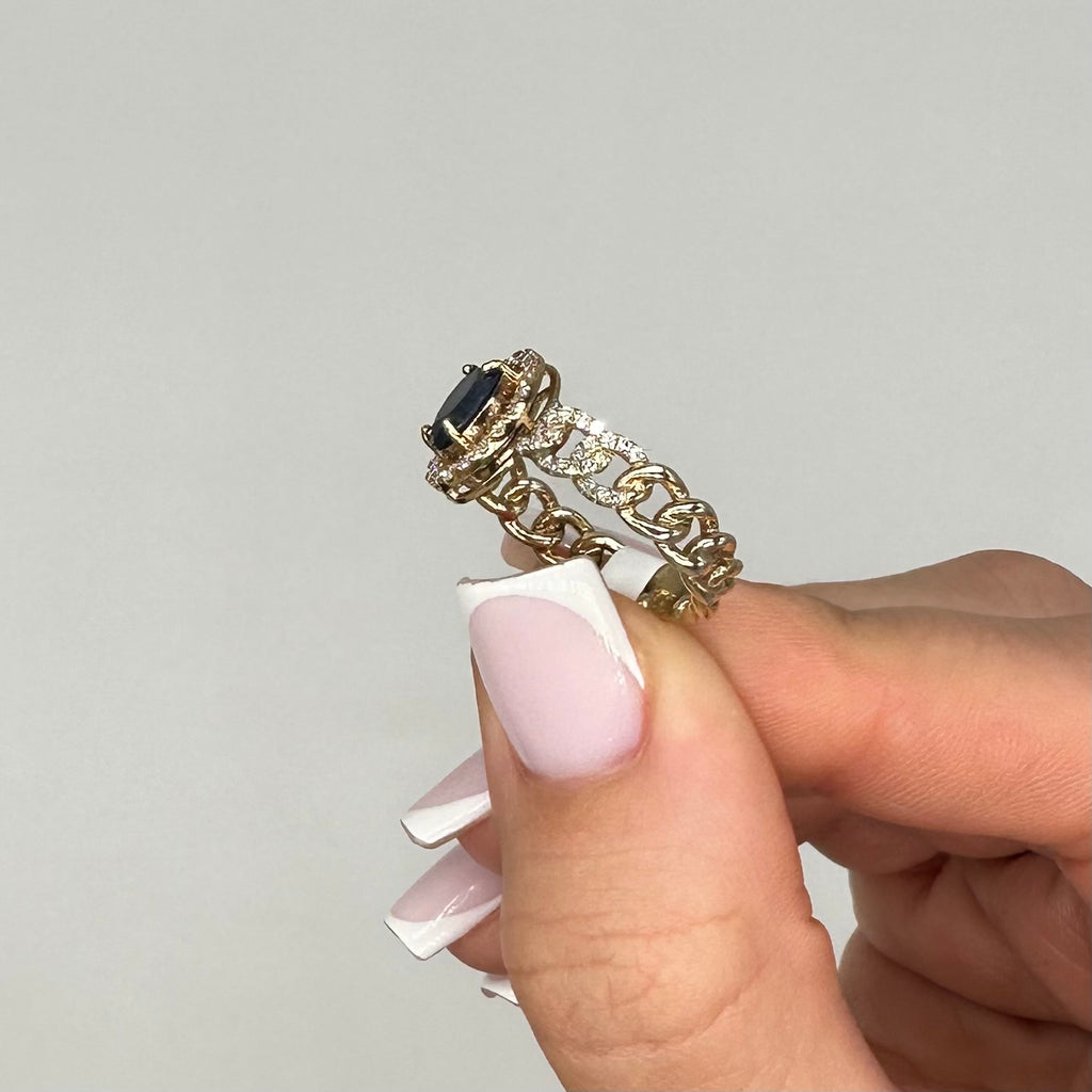 14K Yellow Gold Diamond & Oval Sapphire Ring – 1.25CT Sapphire & 0.45CT Diamond