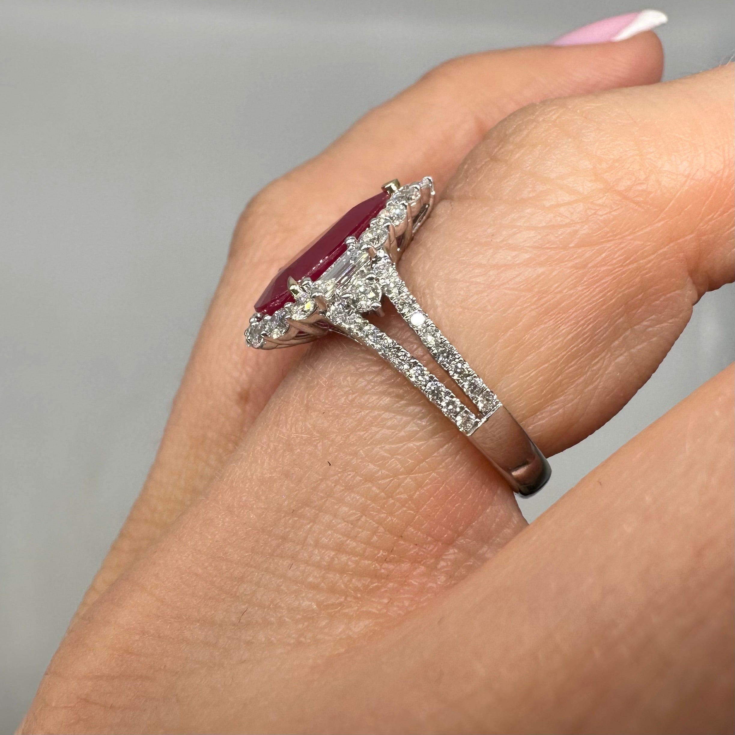 14K White Gold Ring with 0.95ct Diamonds and 2.57ct Ruby
