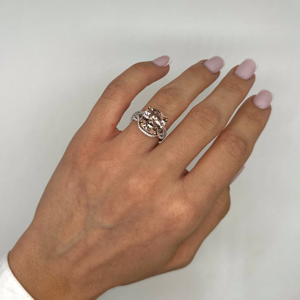 18K White Gold 6.70 CT Morganite & 0.40 CT Diamond Ring COLR022 IGNJ