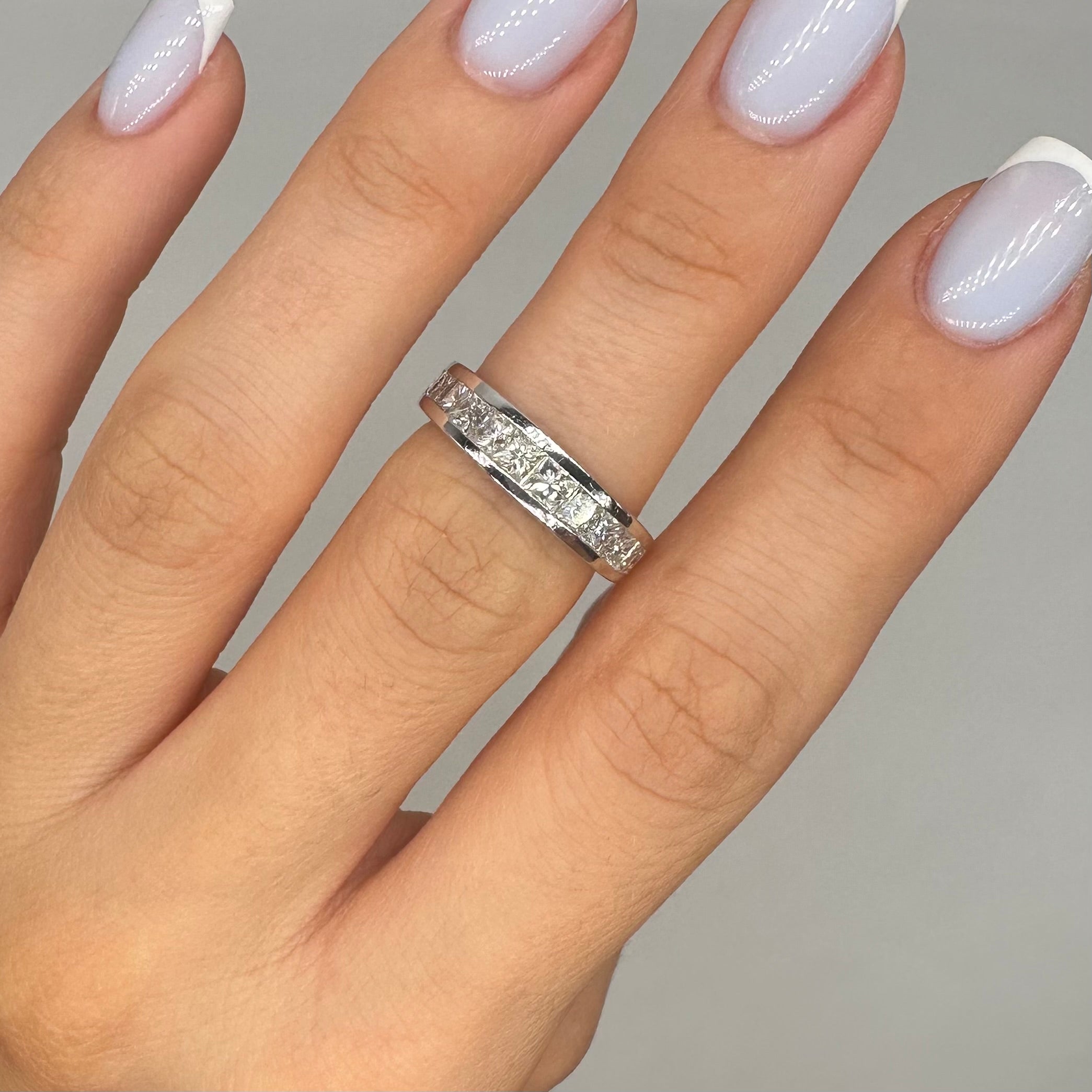 14K White Gold Princess Cut Diamond Band Ring – 1.62CT WB140 IGTJ